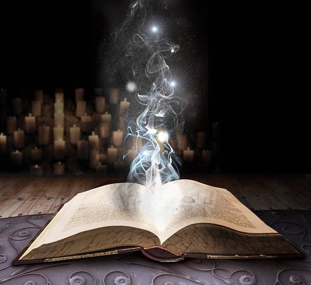 Spell book with smoke